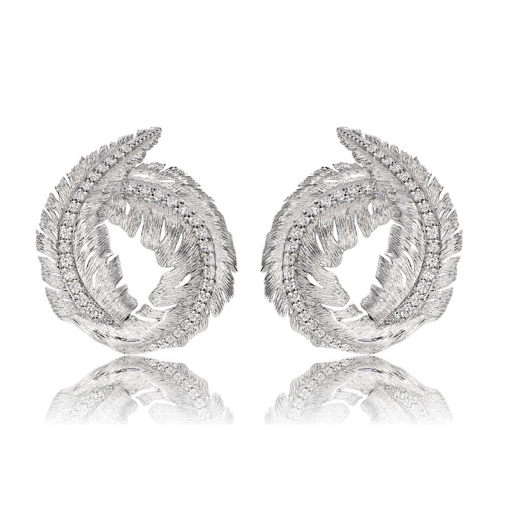 CURLED LEAF EARRINGS 18K WHITE GOLD