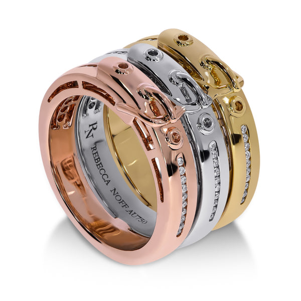 Tri-color Diamond Buckle Ring in 18K Gold
